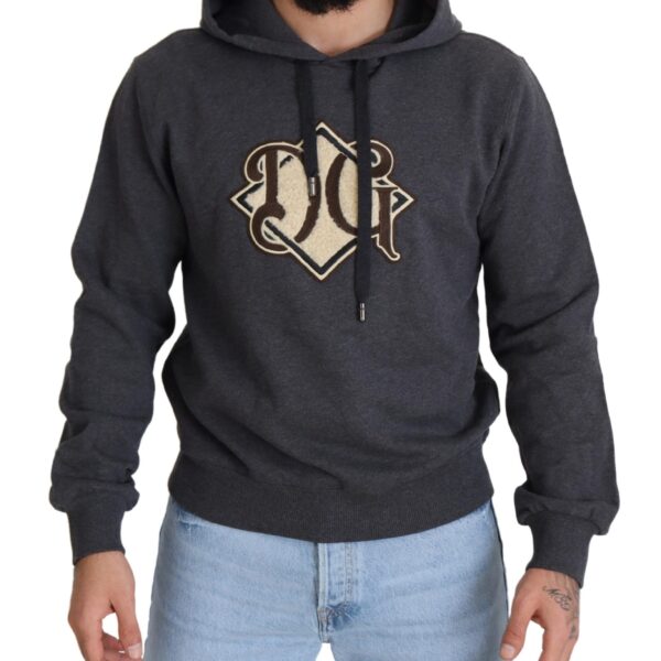 Dolce & Gabbana Mens Fleece Hoodie Dg Logo - Grey Cotton - Size EU 50 (Mens)