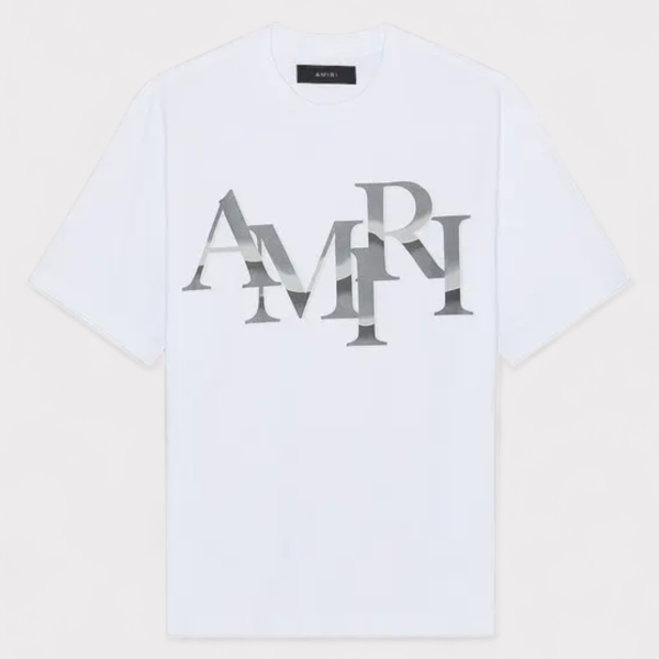 Amiri Mens Staggered Chrome Tee White - Size Large
