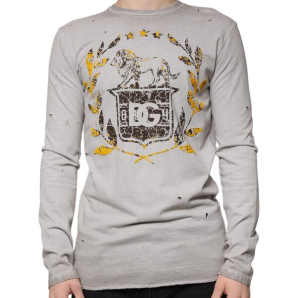 Dolce & Gabbana Mens Distressed Lion Crest Ls Tee - Grey Cotton - Size EU 48 (Mens)