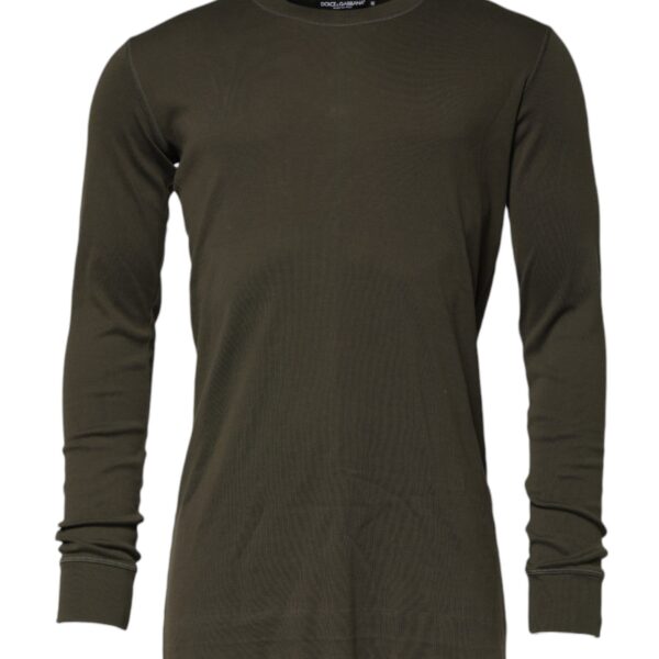 Dolce & Gabbana Mens Long Sleeve Crew Neck Shirt - Dark Green Cotton - Size EU 48 (Mens)
