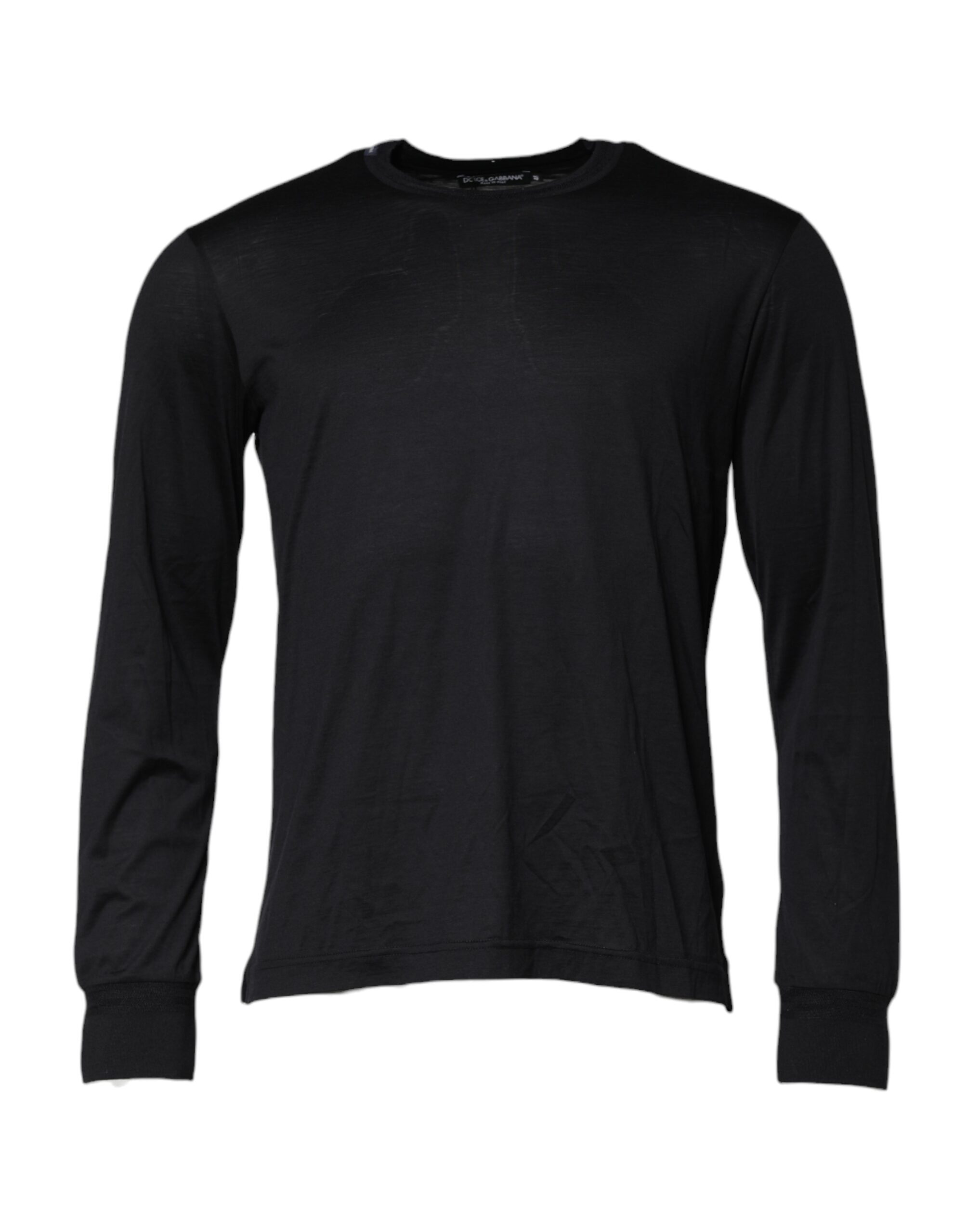 Dolce & Gabbana Mens Long Sleeve Crew Neck Tshirt - Black Silk - Size EU 44 (Mens)