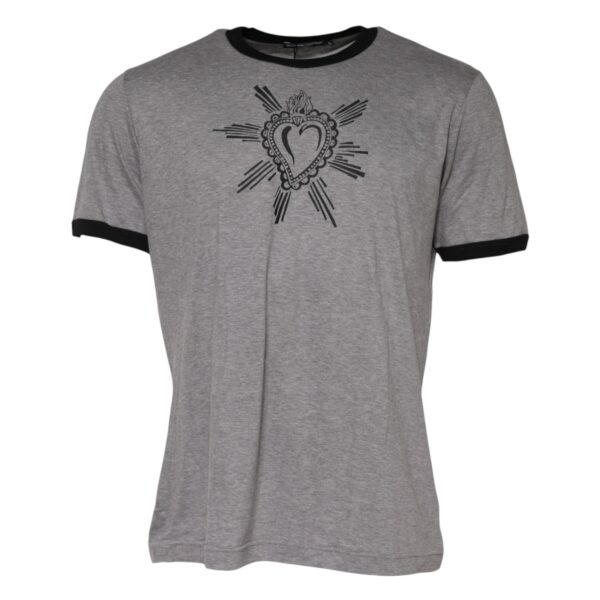 Dolce & Gabbana Mens Heart Graphic Trim Tshirt - Grey Cotton - Size EU 52 (Mens)
