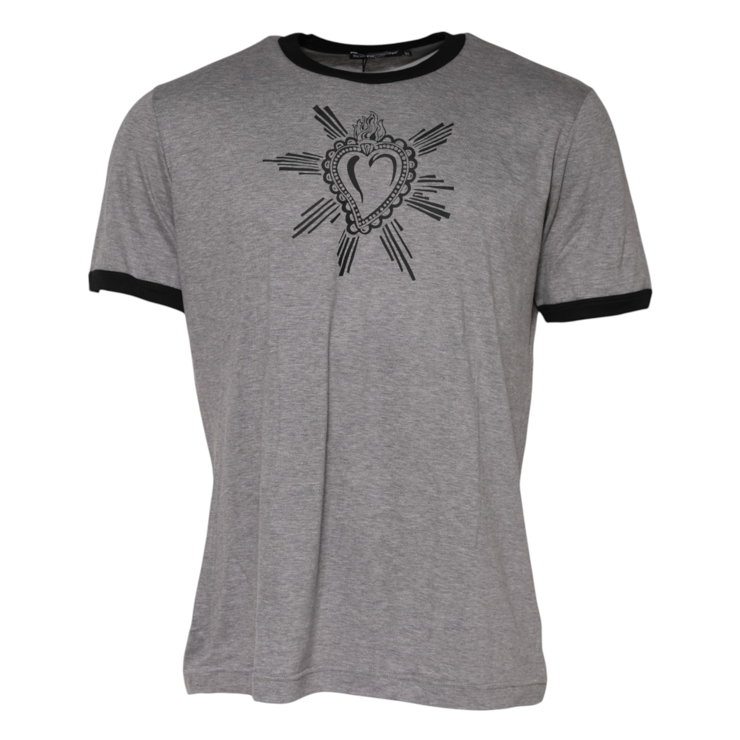 Dolce & Gabbana Mens Heart Graphic Trim Tshirt - Grey Cotton - Size EU 52 (Mens)