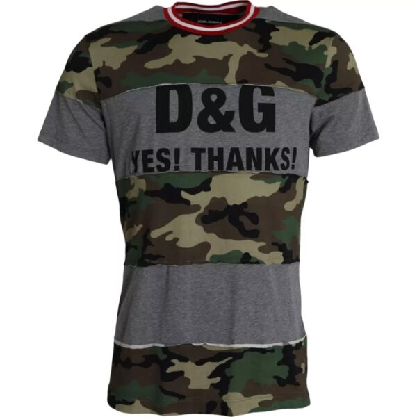 Dolce & Gabbana Mens Camouflageprint Tshirt Yes Thanks - Grey Cotton - Size EU 50 (Mens)