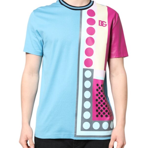 Dolce & Gabbana Mens Geometric Print Short Sleeve Tee - Light Blue Cotton - Size EU 50 (Mens)