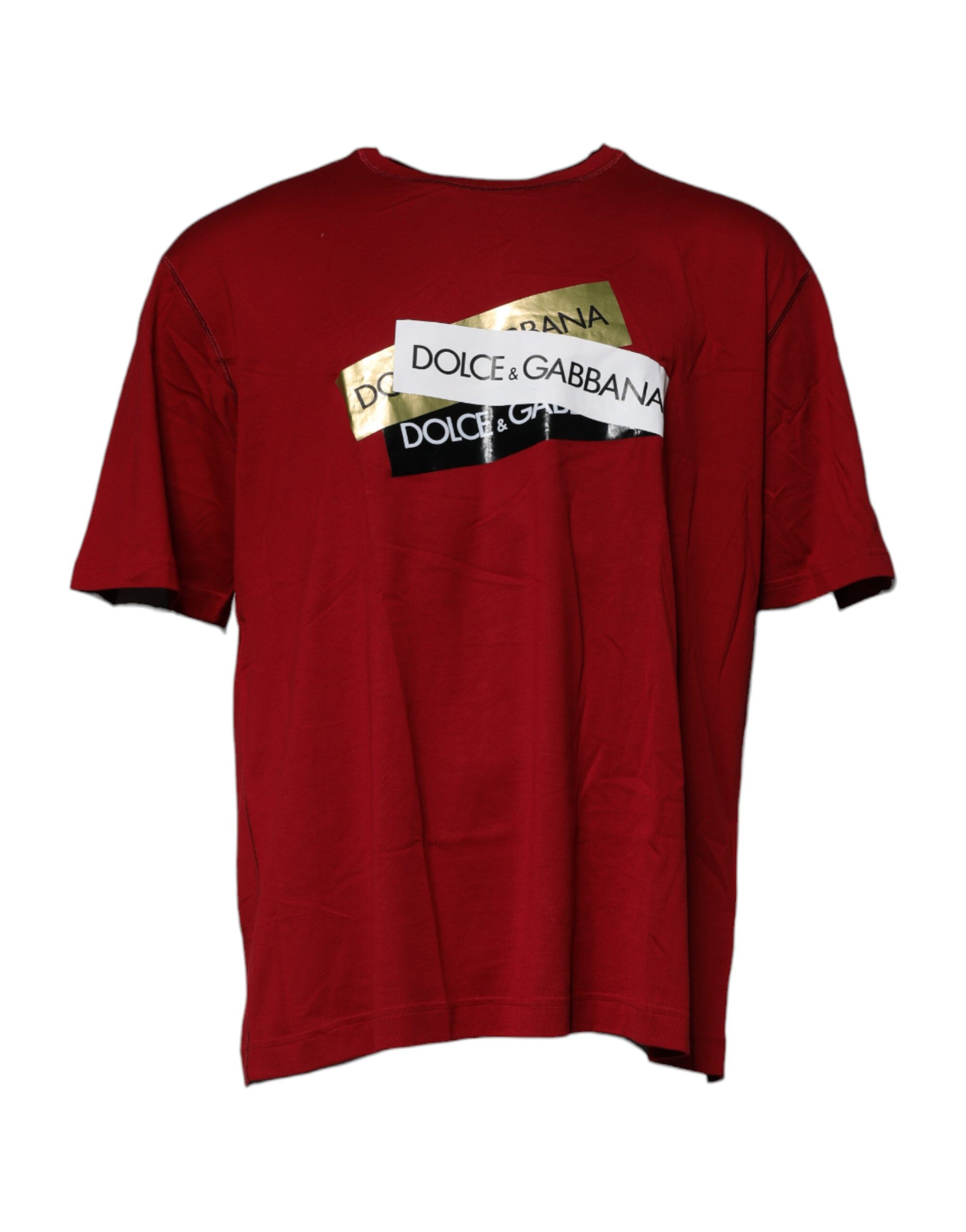 Dolce & Gabbana Mens Short Sleeve Crew Neck Tshirt - Dark Red Cotton - Size EU 54 (Mens)
