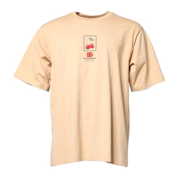 Dolce & Gabbana Mens Cherry Graphic Tee Short Sleeve - Peach Cotton - Size EU 54 (Mens)