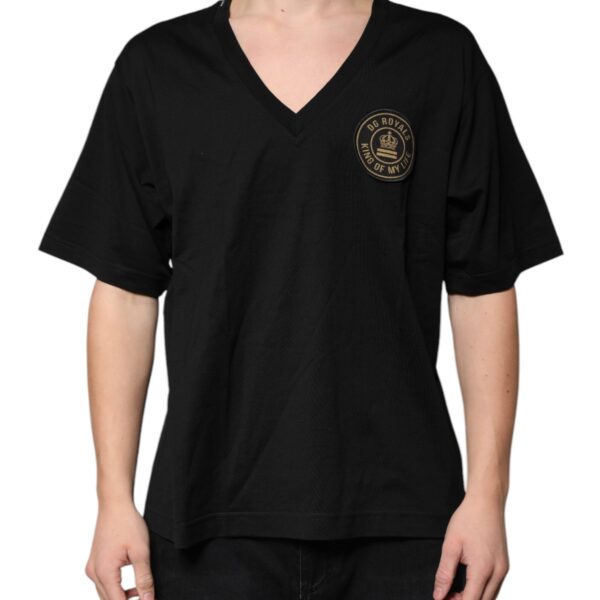 Dolce & Gabbana Mens V-neck T-shirt Short Sleeves - Black Cotton - Size EU 46 (Mens)