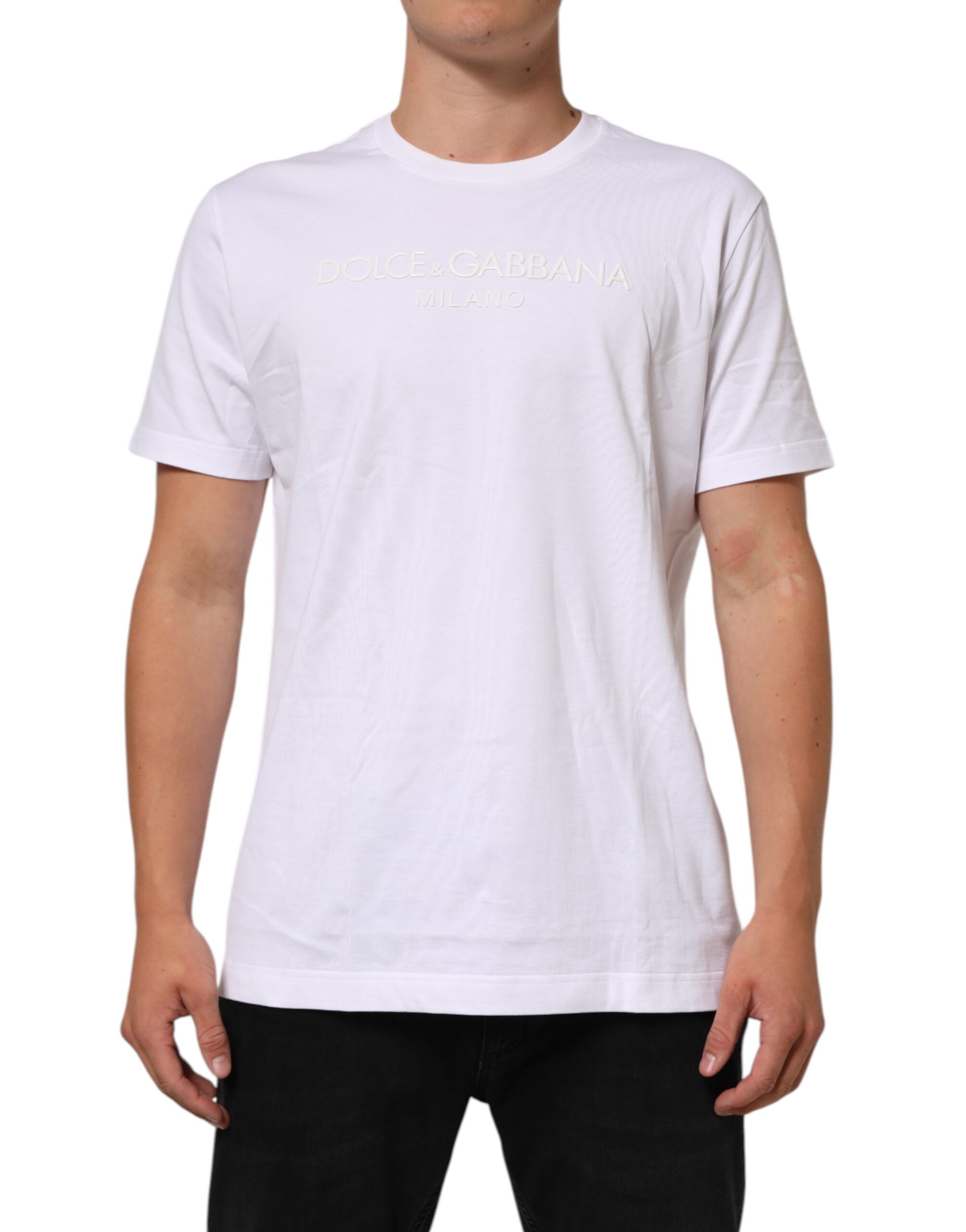 Dolce & Gabbana Mens Logo Tee Short Sleeve - White Cotton - Size EU 54 (Mens)