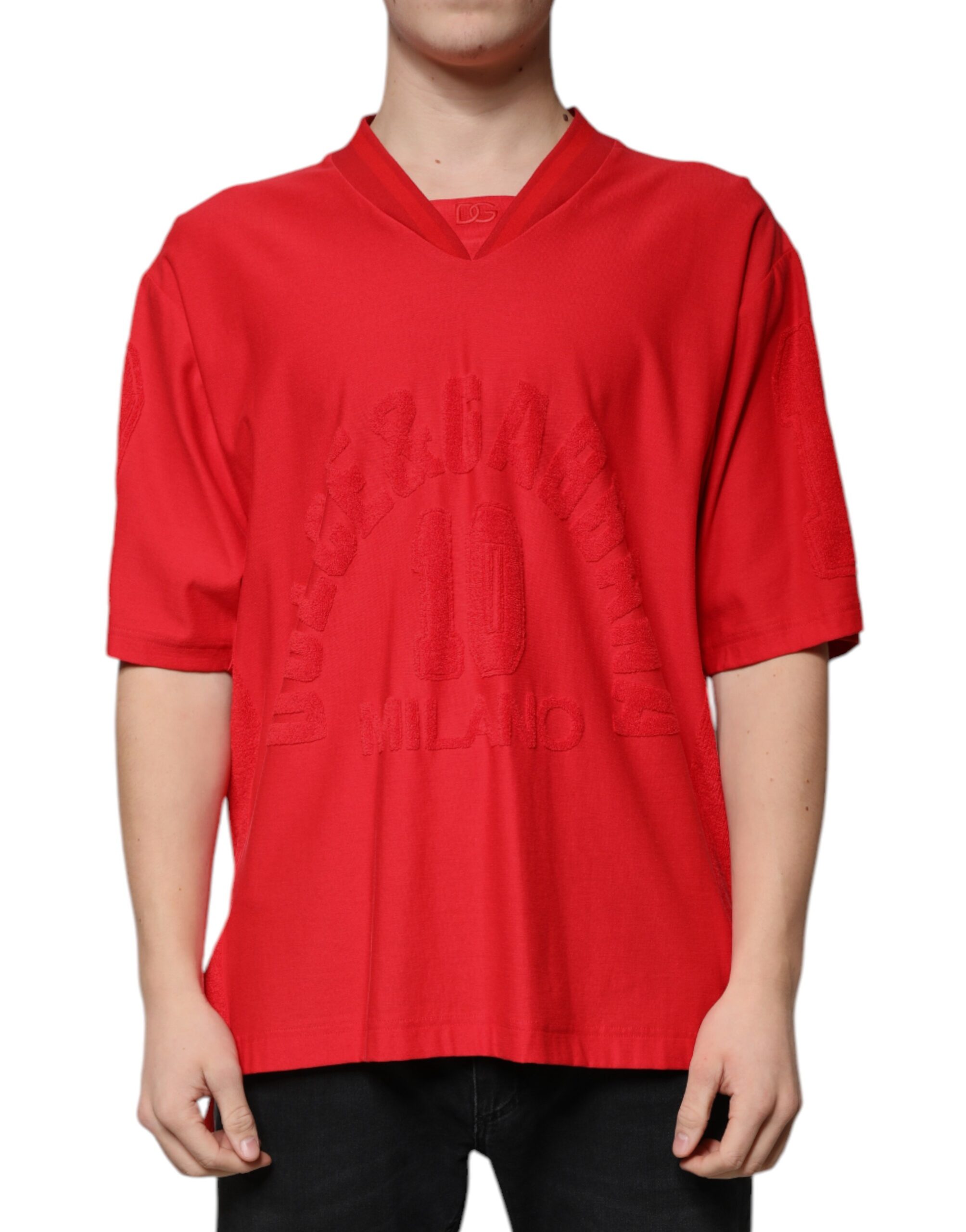 Dolce & Gabbana Mens Vneck Short Sleeve Tshirt - Red Cotton - Size EU 50 (Mens)