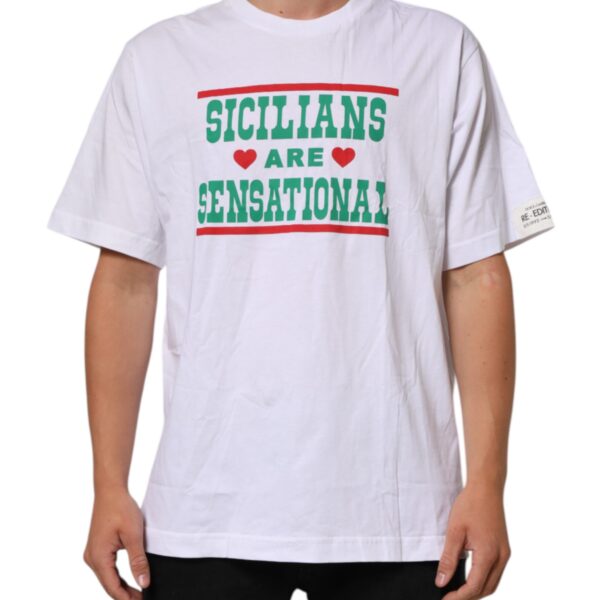 Dolce & Gabbana Mens Graphic Print Cotton Tee - White - Size EU 54 (Mens)