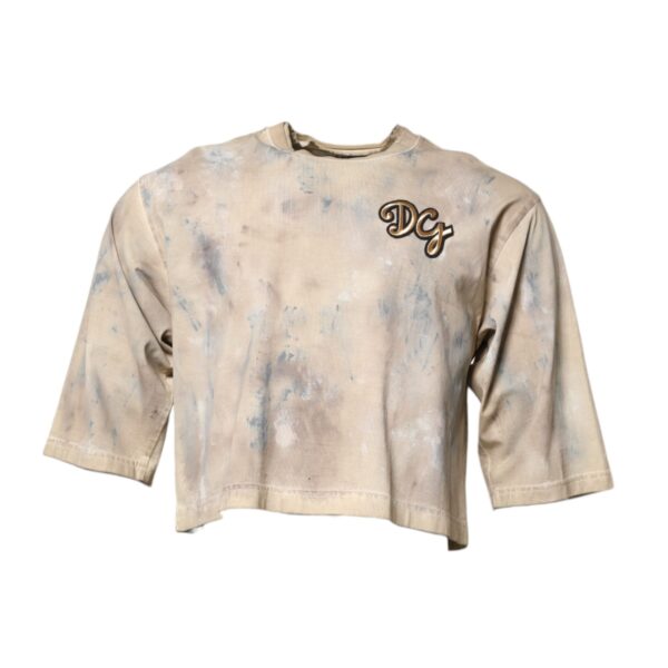 Dolce & Gabbana Mens Cropped Tiedye Tshirt - Tan Cotton - Size EU 50 (Mens)
