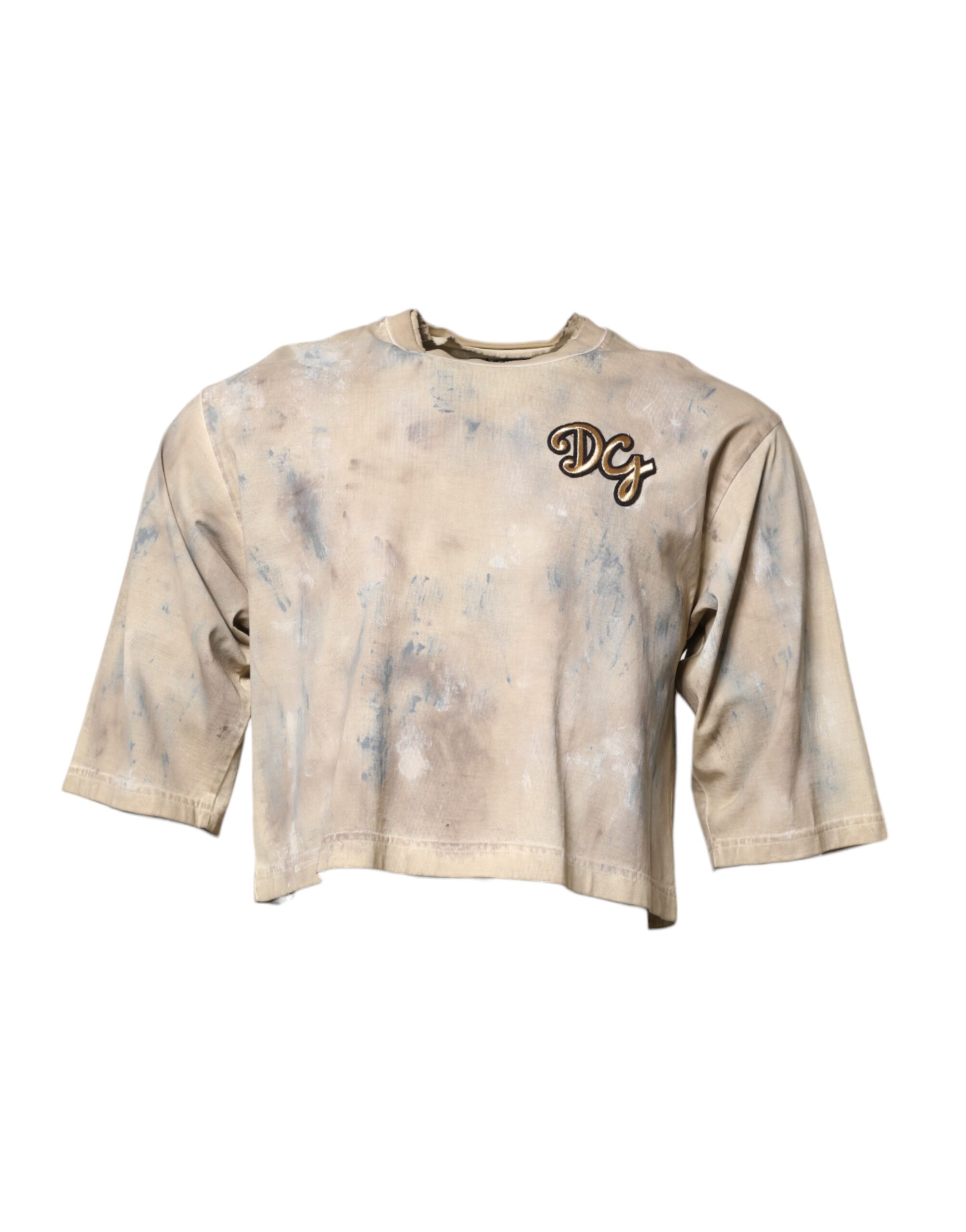 Dolce & Gabbana Mens Cropped Tiedye Tshirt - Tan Cotton - Size EU 50 (Mens)