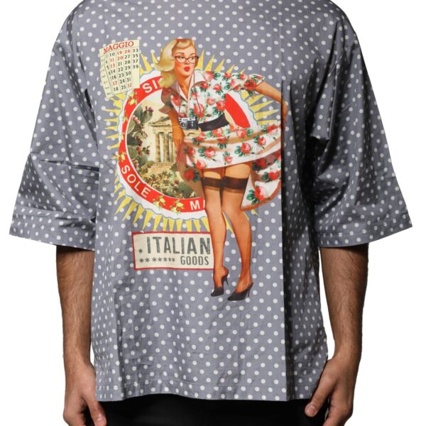 Dolce & Gabbana Mens Polka Dot Pinup Graphic Tee - Grey Cotton - Size EU 48 (Mens)
