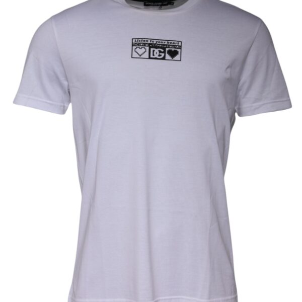 Dolce & Gabbana Mens Pixel Heart Tee Short Sleeve Crew Neck - White Cotton - Size EU 50 (Mens)