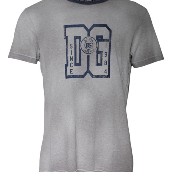 Dolce & Gabbana Mens Crew Neck Tshirt Dg Graphic Tee - Light Grey Cotton - Size EU 50 (Mens)