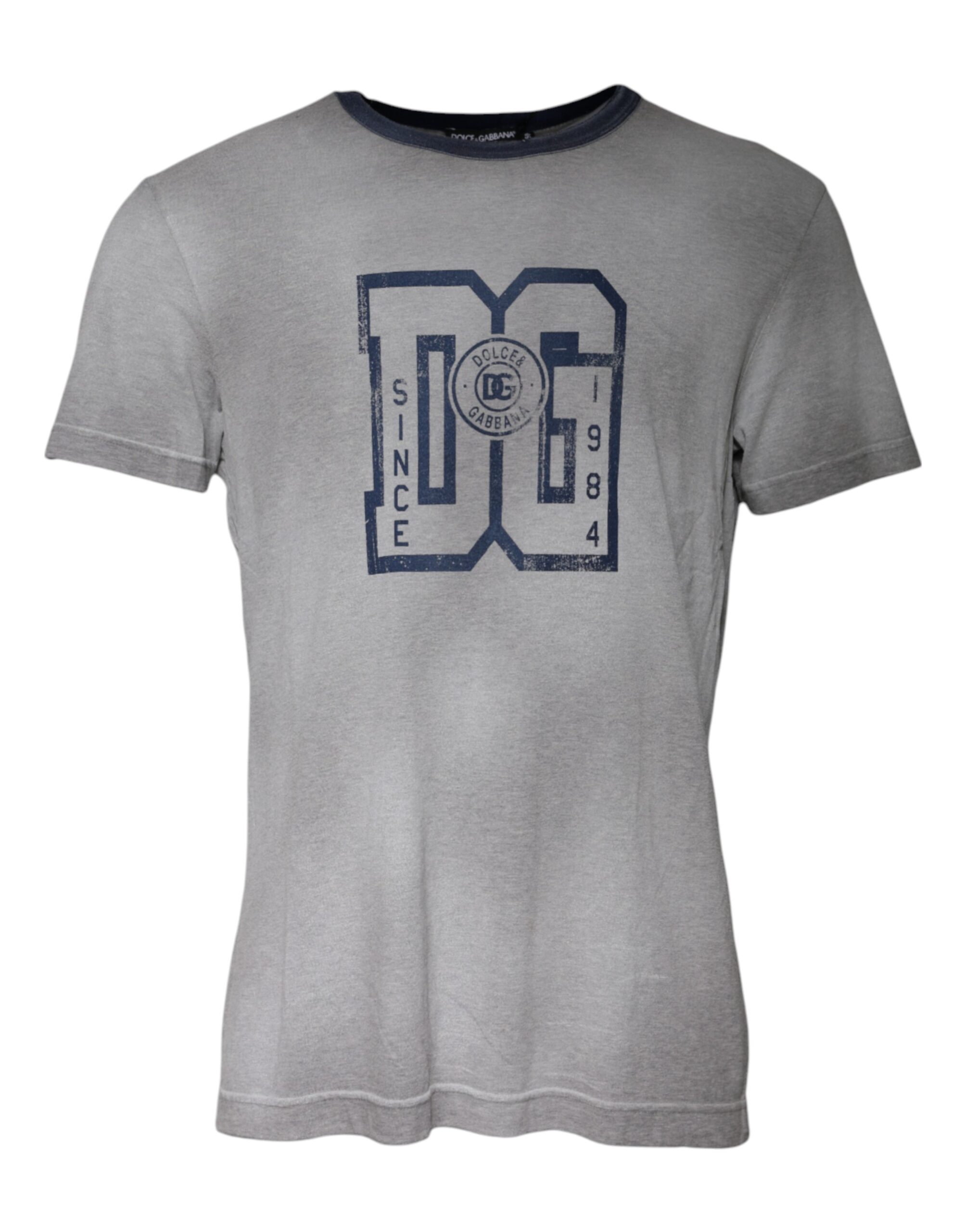 Dolce & Gabbana Mens Crew Neck Tshirt Dg Graphic Tee - Light Grey Cotton - Size EU 50 (Mens)