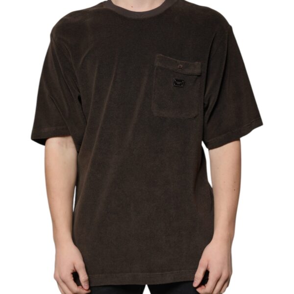 Dolce & Gabbana Mens Terrycloth Pocket Tshirt Brown - Dark Brown Cotton - Size EU 48 (Mens)