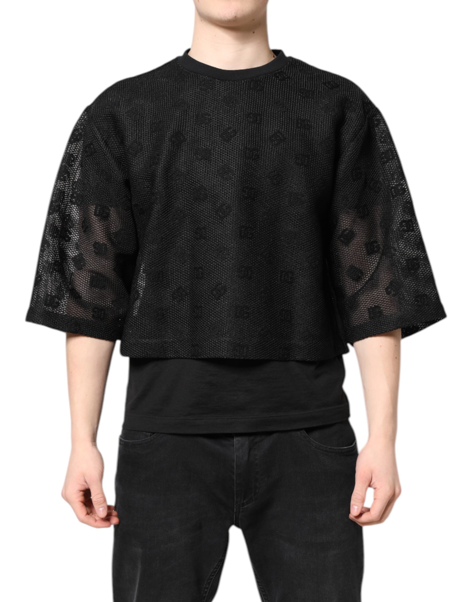 Dolce & Gabbana Mens Mesh Top Short Sleeve - Black Cotton - Size EU 50 (Mens)