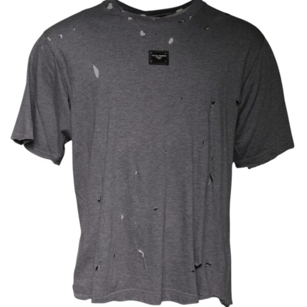 Dolce & Gabbana Mens Distressed Tshirt Ripped Detail - Grey Cotton - Size EU 54 (Mens)