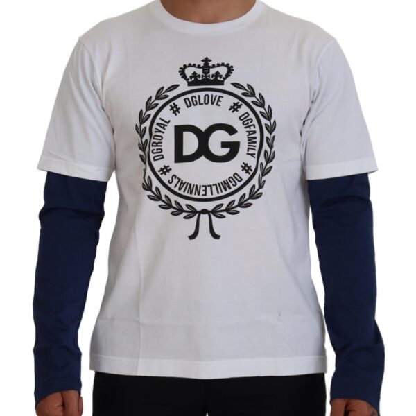 Dolce & Gabbana Mens Dg Crest Tshirt White Long Sleeves Cotton - Size EU 48 (Mens)