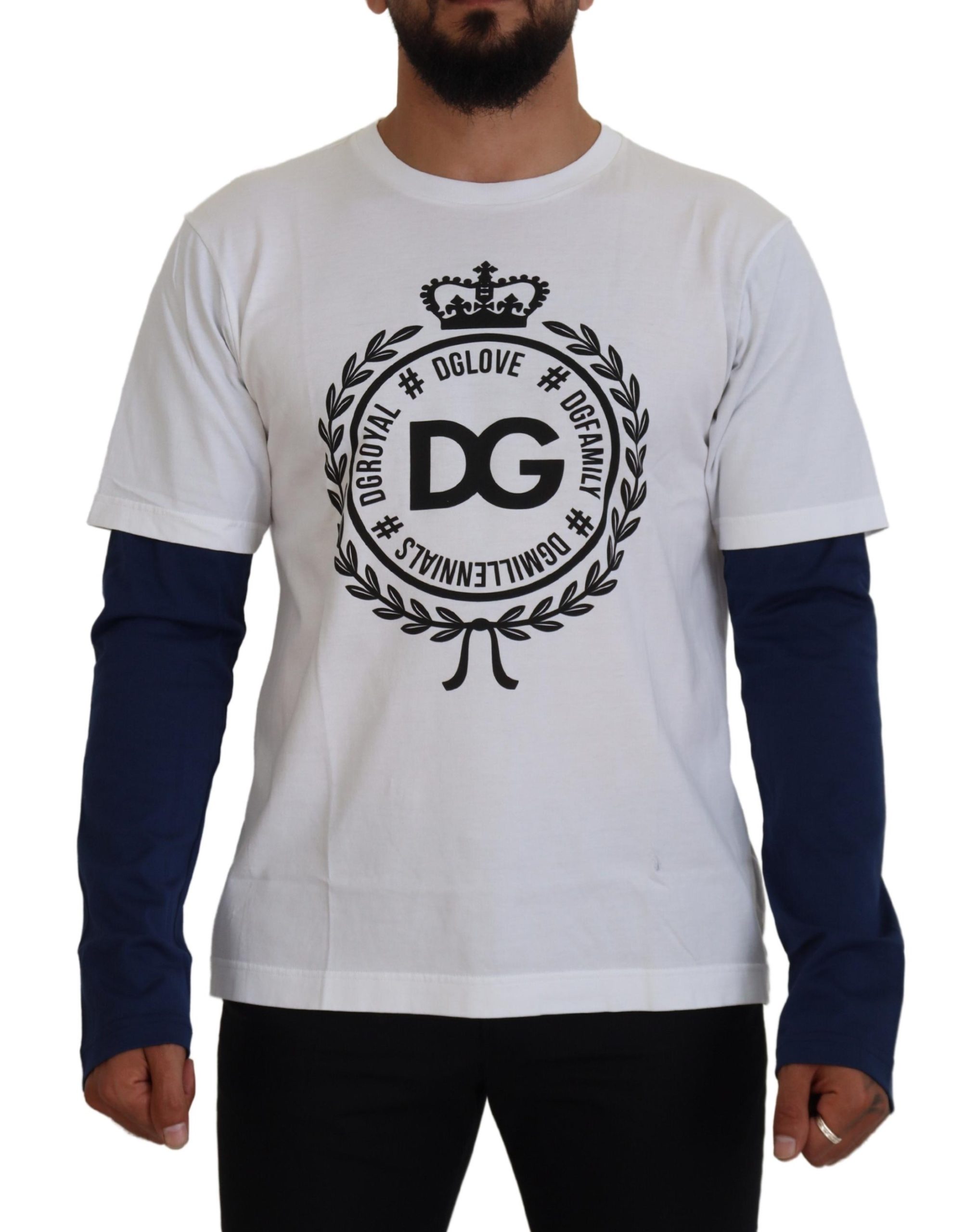 Dolce & Gabbana Mens Dg Crest Tshirt White Long Sleeves Cotton - Size EU 48 (Mens)