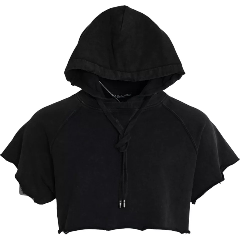 Dolce & Gabbana Mens Cropped Hoodie Short Sleeves - Black Cotton - Size EU 48 (Mens)