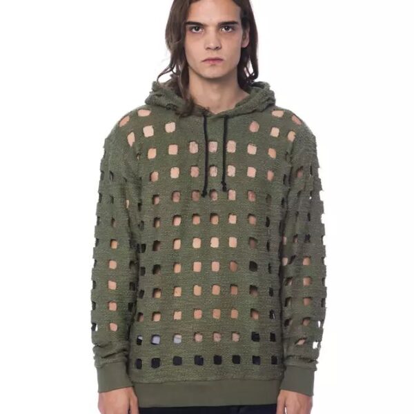 Nicolo Tonetto Mens Cutout Knit Hoodie Military Green - Khaki Cotton - Size Large