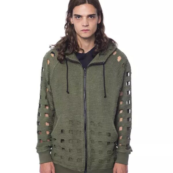 Nicolo Tonetto Mens Cutout Knitwear Hoodie Model Olive Green - Khaki Cotton - Size Small