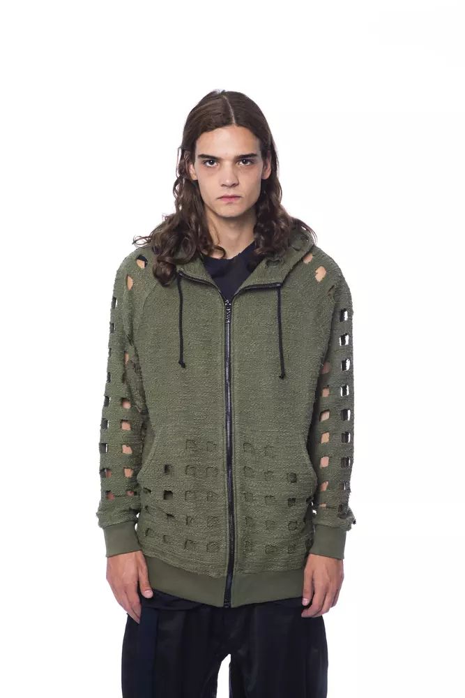 Nicolo Tonetto Mens Cutout Knitwear Hoodie Model Olive Green - Khaki Cotton - Size Small