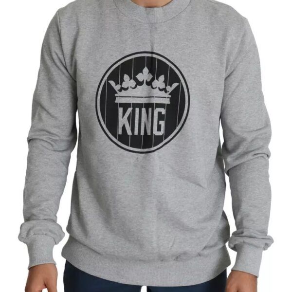 Dolce & Gabbana Mens King Graphic Crewneck Sweatshirt - Grey Cotton - Size EU 52 (Mens)