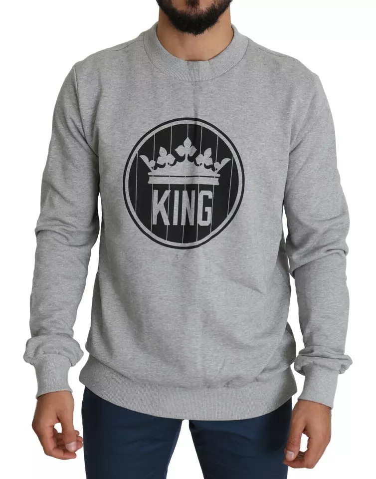 Dolce & Gabbana Mens King Graphic Crewneck Sweatshirt - Grey Cotton - Size EU 52 (Mens)