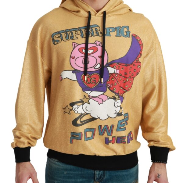 Dolce & Gabbana Mens Super Pig Power Hero Hoodie - Beige Cotton - Size EU 44 (Mens)