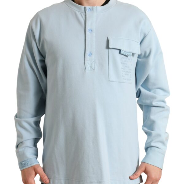 Dolce & Gabbana Mens Long Sleeve Henley Shirt Tsh84730 - Light Blue Cotton - Size EU 48 (Mens)