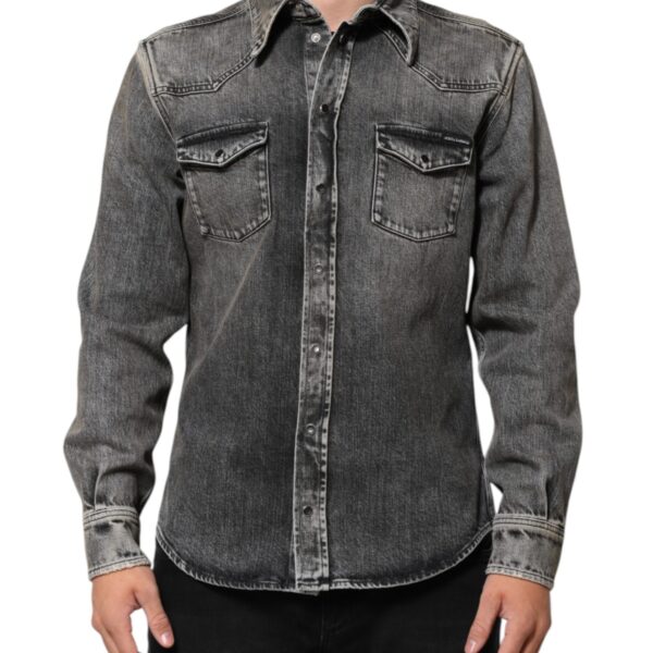 Dolce & Gabbana Mens Denim Shirt Long Sleeve - Dark Grey Cotton - Size EU 40 (Mens)