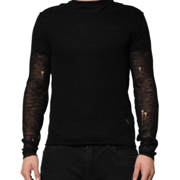 Dolce & Gabbana Mens Distressed Cotton Longsleeve - Black - Size EU 48 (Mens)