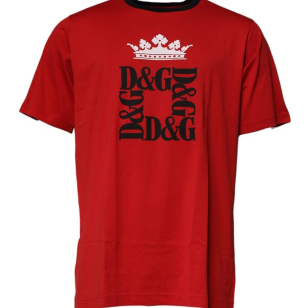 Dolce & Gabbana Mens Crown Logo Short Sleeve Tee - Red Cotton - Size EU 46 (Mens)
