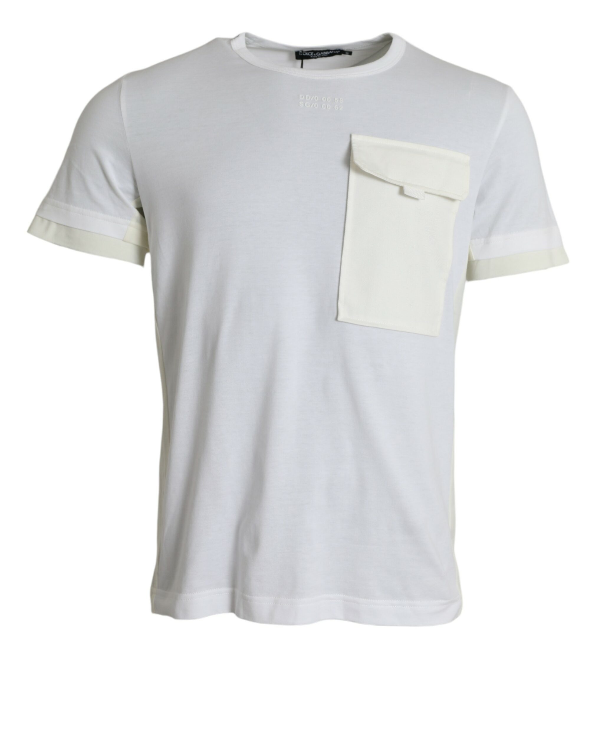 Dolce & Gabbana Mens Crew Neck Tshirt Pocket Detail - White Cotton - Size EU 48 (Mens)