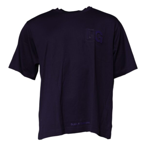 Dolce & Gabbana Mens Embossed Logo Short Sleeve Tee - Dark Blue Cotton - Size EU 44 (Mens)