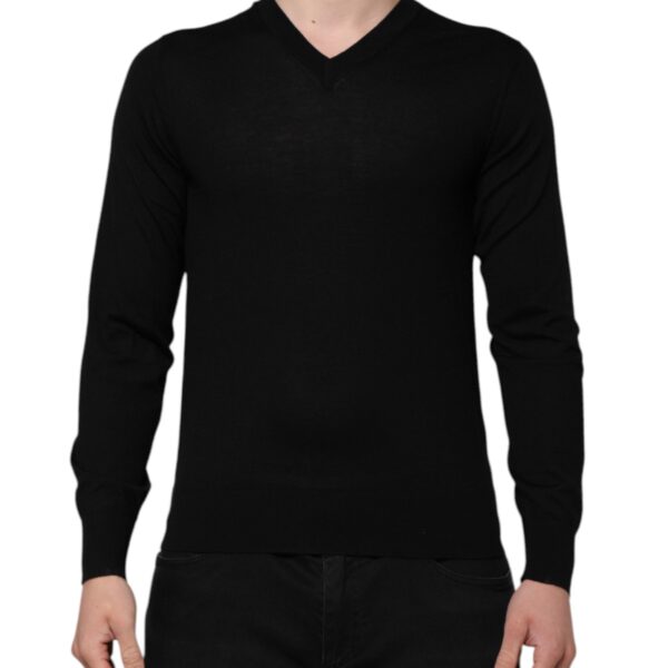 Dolce & Gabbana Mens Vneck Wool Long Sleeve Knit - Black - Size EU 54 (Mens)