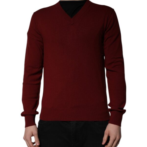 Dolce & Gabbana Mens Merino Wool Vneck Sweater - Dark Red Cashmere - Size EU 46 (Mens)