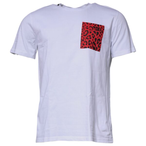 Dolce & Gabbana Mens Leopard Pocket Tshirt - White Cotton - Size EU 48 (Mens)