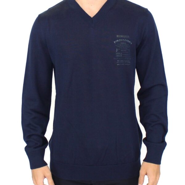 Ermanno Scervino Mens Vneck Merino Wool Sweater - Navy - Size EU 54 (Mens)