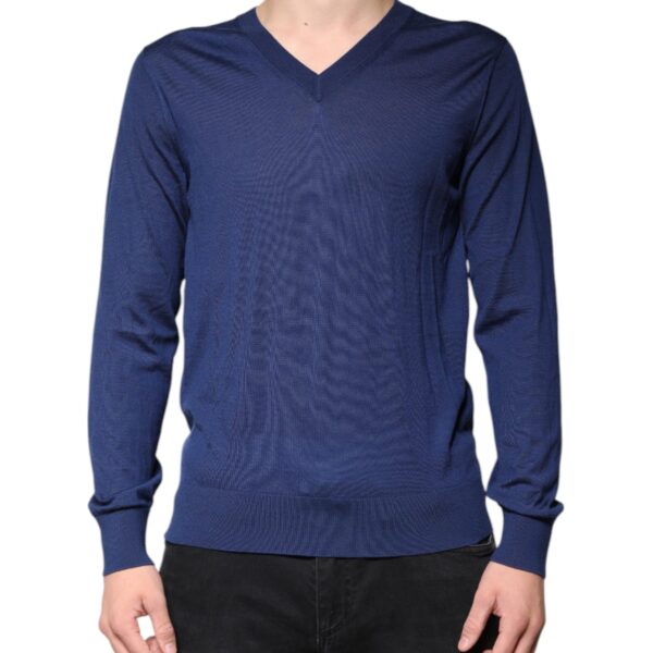 Dolce & Gabbana Mens V-neck Sweater Classic Knit - Dark Blue Cashmere - Size EU 48 (Mens)