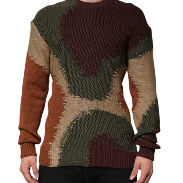 Dolce & Gabbana Mens Color Block Crewneck Sweater - Brown Cotton - Size X-Large