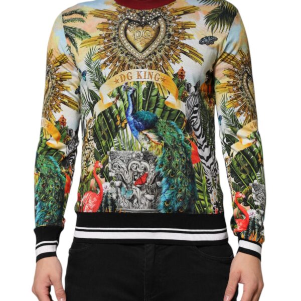 Dolce & Gabbana Mens King Print Long Sleeve Sweater - Sage Green Silk - Size EU 48 (Mens)