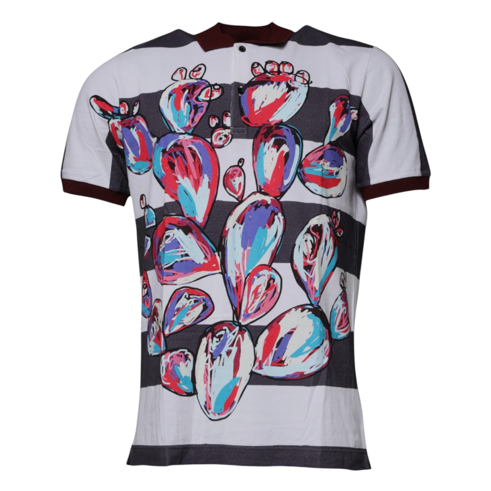 Dolce & Gabbana Mens Cactus Print Polo Shirt - White Cotton - Size EU 52 (Mens)
