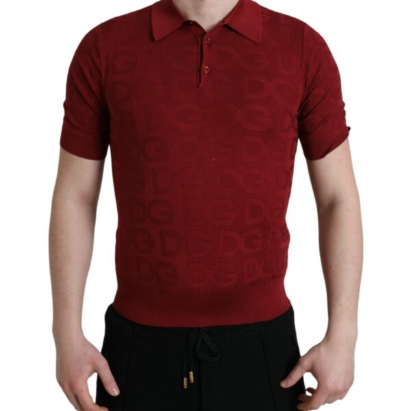 Dolce & Gabbana Mens Polo Shirt Dg Logo Short Sleeves - Dark Red Silk - Size EU 48 (Mens)