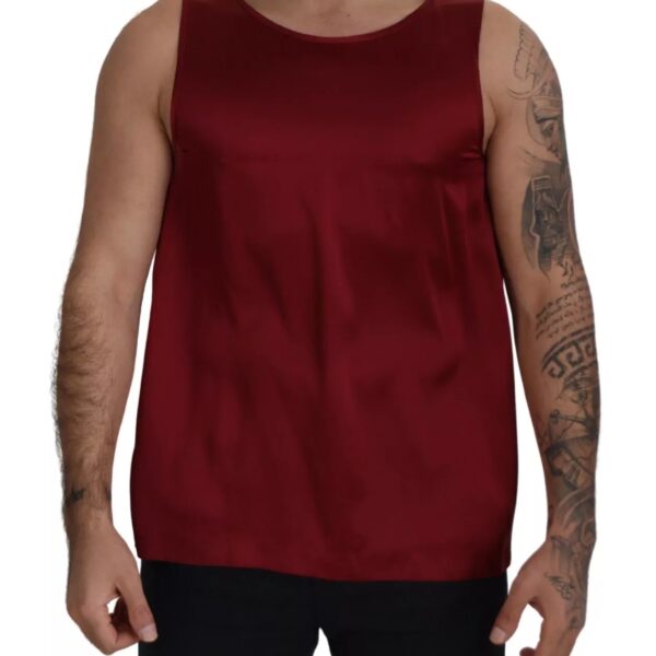Dolce & Gabbana Mens Sleeveless Silk Tank Top - Dark Red - Size EU 50 (Mens)