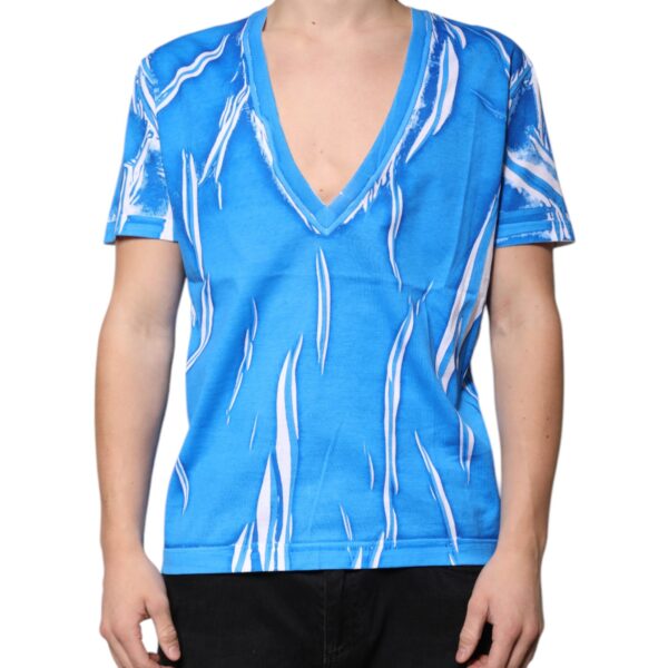 Dolce & Gabbana Mens Abstract Print Vneck Tshirt - Blue Cotton - Size EU 50 (Mens)